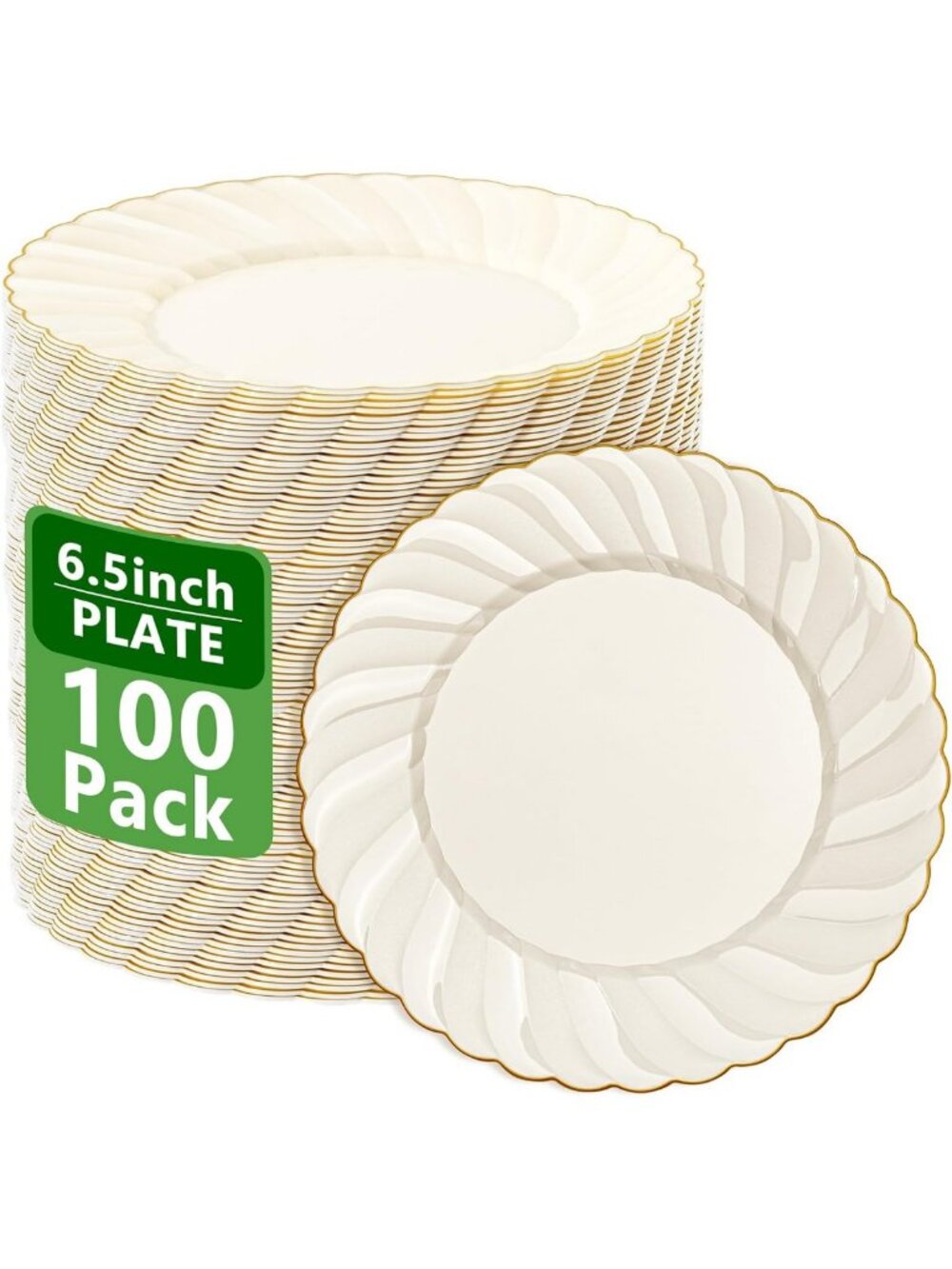 100 Pack Ivory Scalloped Plastic Plates - Elegant Party Tableware, Disposable